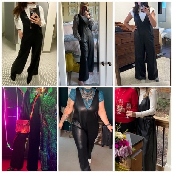 Anthropologie Avec Les Filles Vegan Leather Wide Leg Jumpsuit Black L - Picture 6 of 7